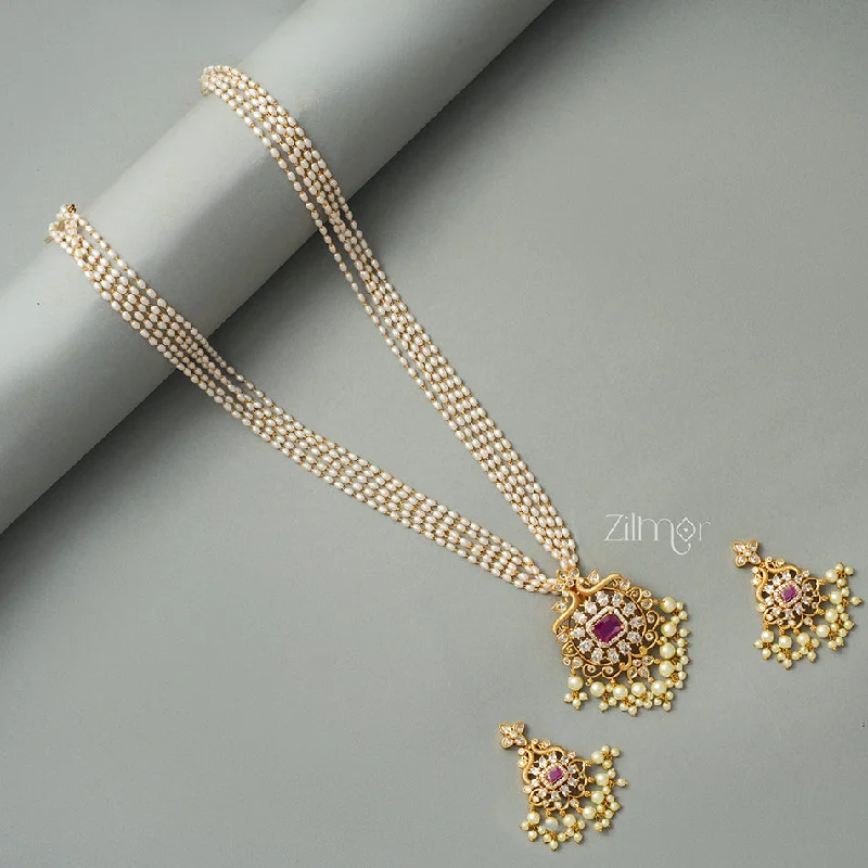 custom necklaces for women -SN1011330 -  Antique Pearl Long Necklace Earrings Set