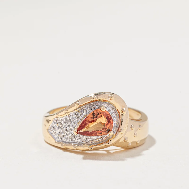 women’s engagement rings sets -14k Yellow Gold Orange Sapphire and Diamond Ring | 0.95ct, 0.04ctw | SZ 9.5