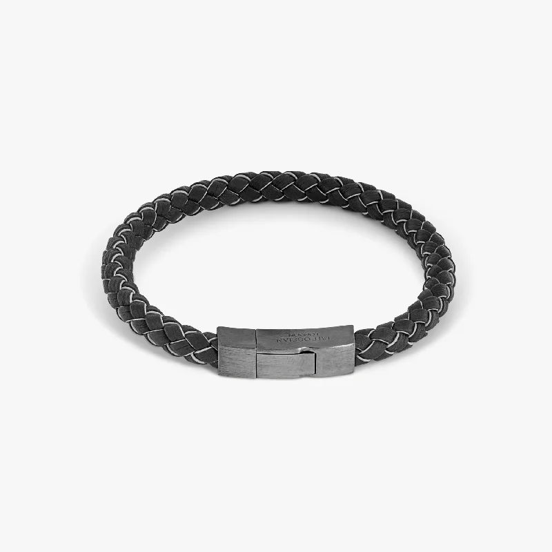 women’s sterling silver bangles -Click Tocco Bracelet In Black Rhodium Plated Silver with Black Italian Leather