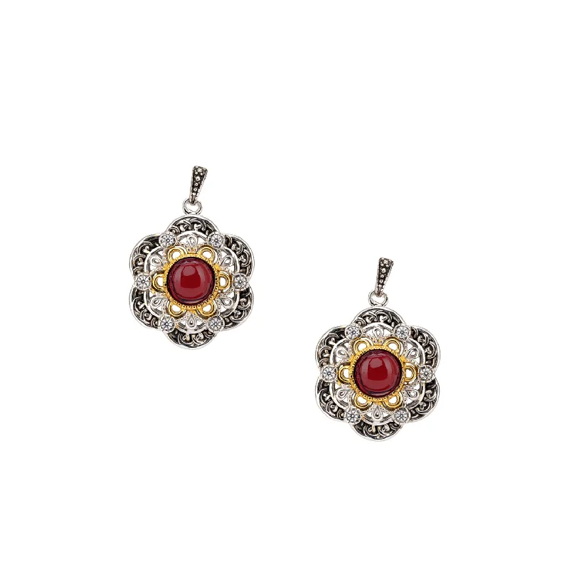 diamond earrings for women -Silver and 23k Gilding Celestial Earrings - Garnet or Swiss Blue Topaz