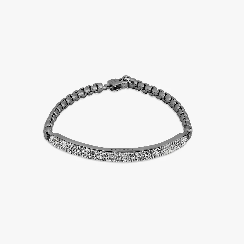 women’s woven bracelets -Black rhodium plated sterling silver Windsor bracelet with white diamonds