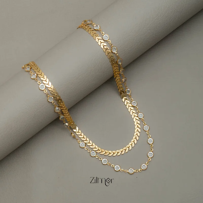 stylish necklaces for women -KY101731 - Gold Toned Double layer AD Stone Necklace