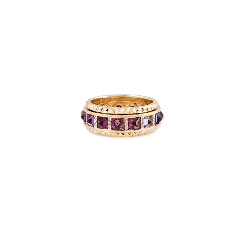 gold engagement rings for women -PAVE DIAMOND PURPLE OMBRE SAPPHIRE SPIKE SPINNER RING