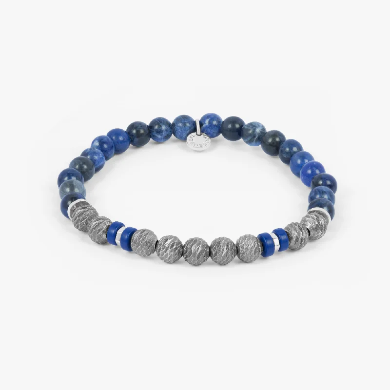 infinity bracelets for women -Argento Graffiato bracelet with sodalite in rhodium-plated sterling silver