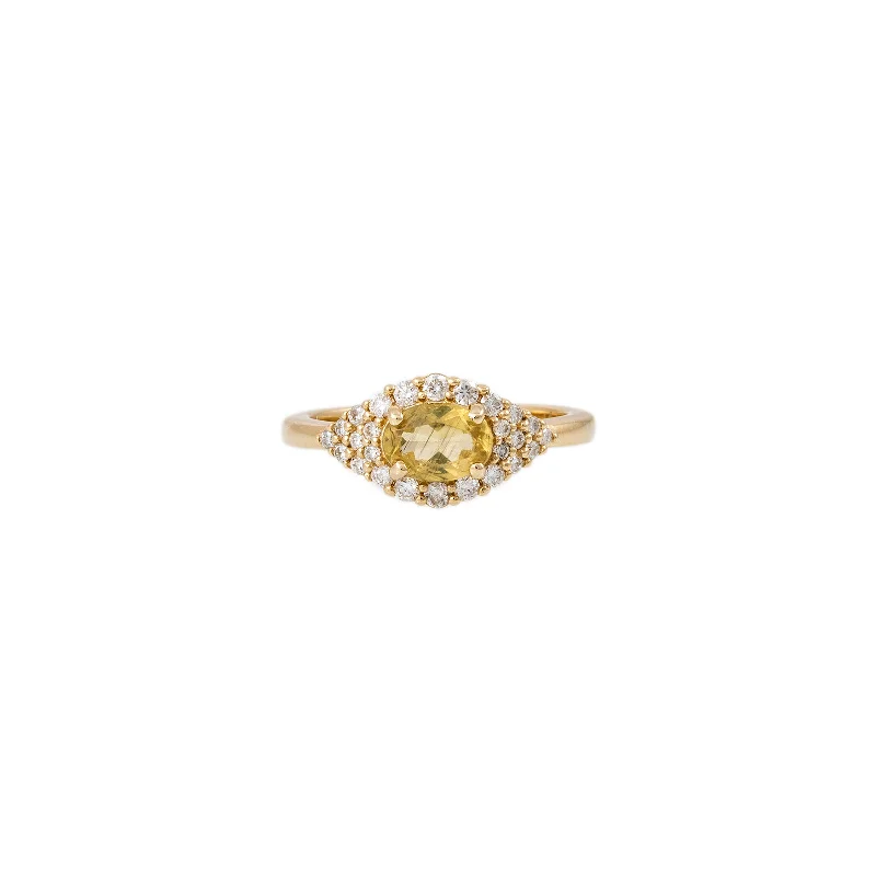 vintage rings for women -PAVE YELLOW TOURMALINE CENTER EYE RING