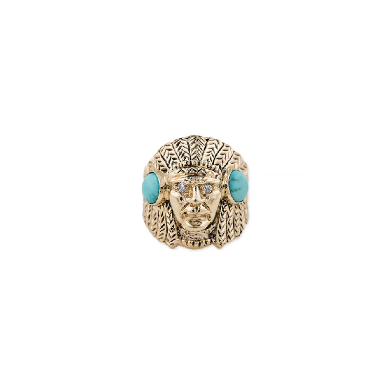 ring sets for women -TURQUOISE CARVED CHIEF RING