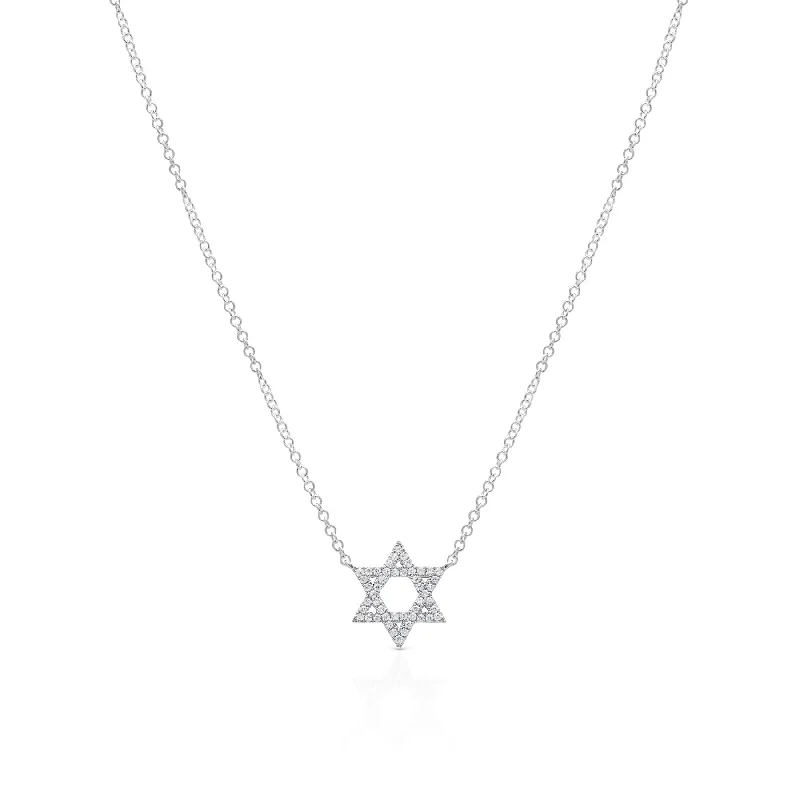 double chain necklaces for women -14KT White Gold Diamond Star of David Necklace