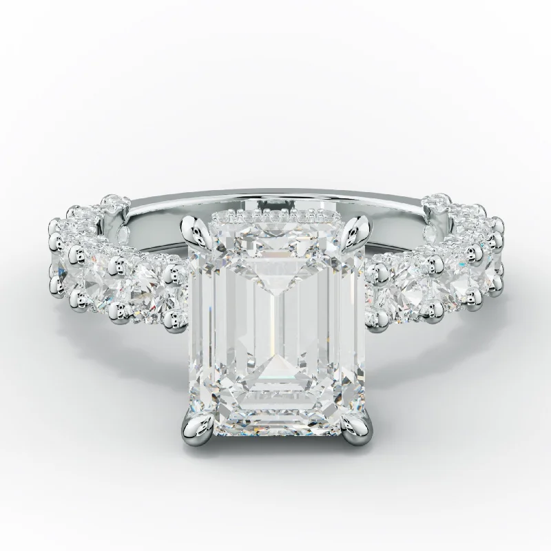 platinum diamond engagement rings -Savannah Emerald Cut Diamond Engagement Ring Accented Side Stones