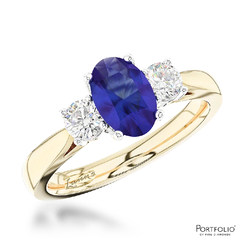 women’s platinum rings -Three Stone 1.42ct Sapphire Yellow Gold/Platinum Ring