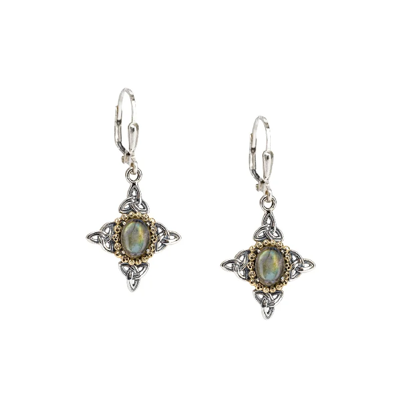 gold earrings for women -Silver and 10k Gold Celestial Leverback Earrings - Labradorite