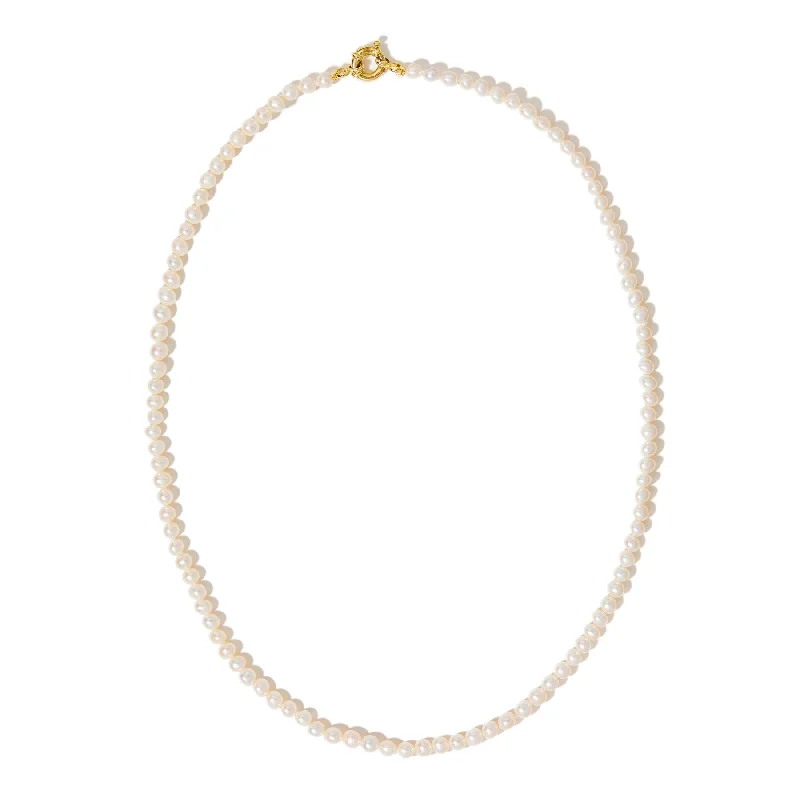 pearl necklaces for women -14KT Yellow Gold 4mm Freshwater White Pearl Necklace