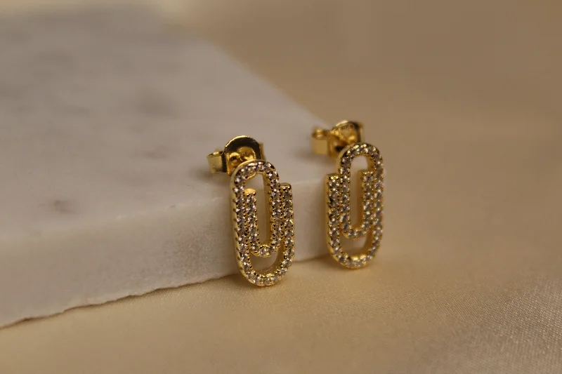 stylish crystal earrings for women -Paperclip Studs