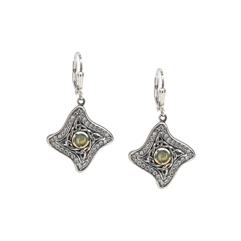 classic diamond earrings -Silver and 10k Gold Celestial Star Leverback Earrings - Labradorite