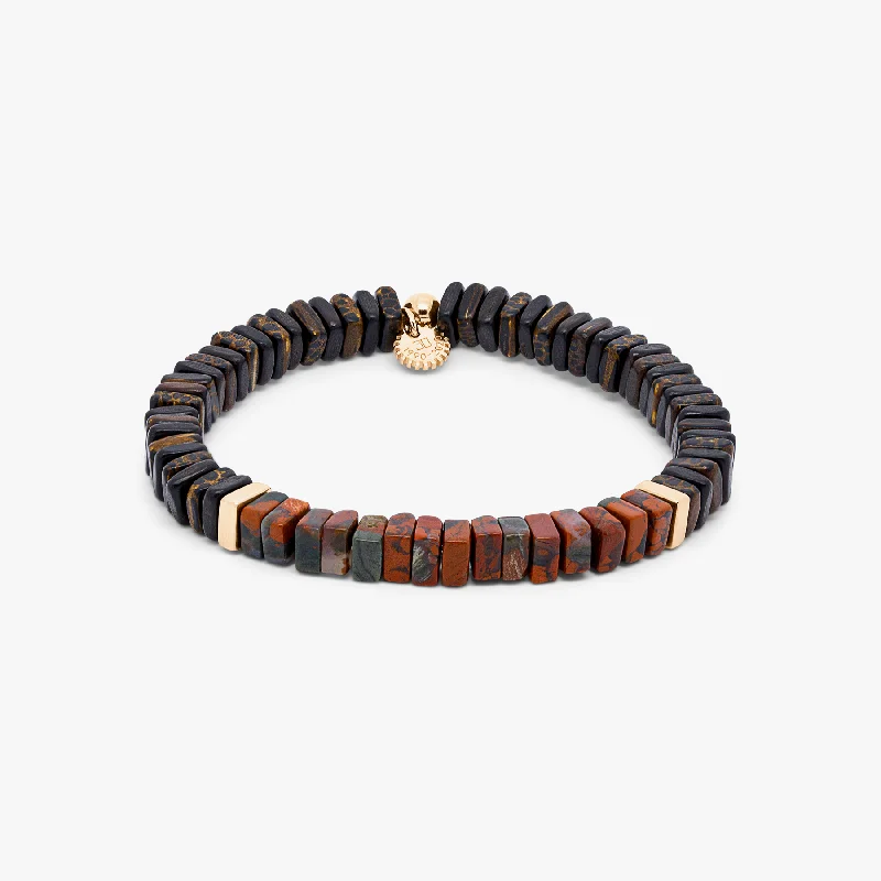 engraved bracelets for women -Legno bracelet in rainbow jasper, palm and ebony wood with rose gold plated sterling silver