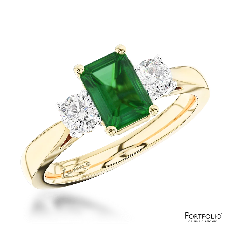 unique silver rings for women -Three Stone 0.82ct Emerald Yellow Gold/Platinum Ring