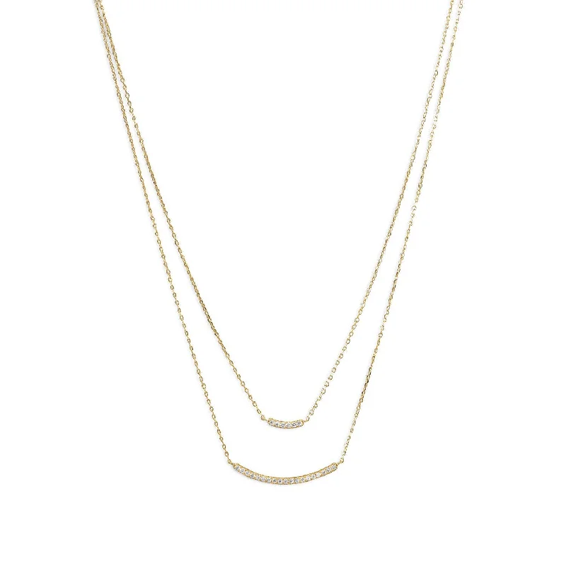 beautiful gemstone necklaces for women -14 Karat Gold Plated Double Strand Curved CZ Bar Necklace