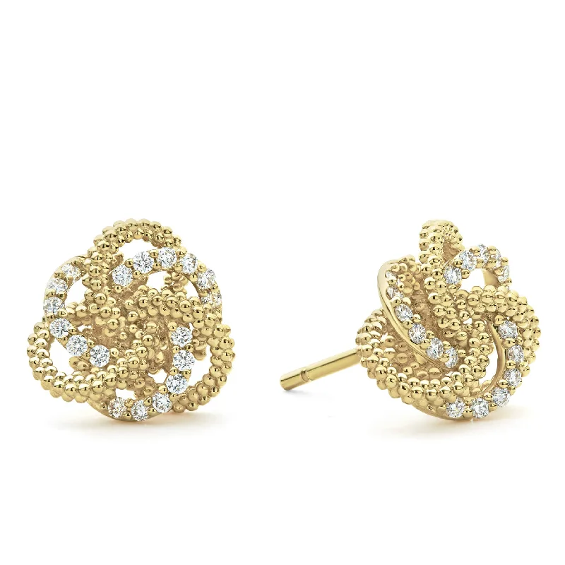 stylish crystal earrings for women -Love Knot Large 18K Gold Love Knot Diamond Earrings