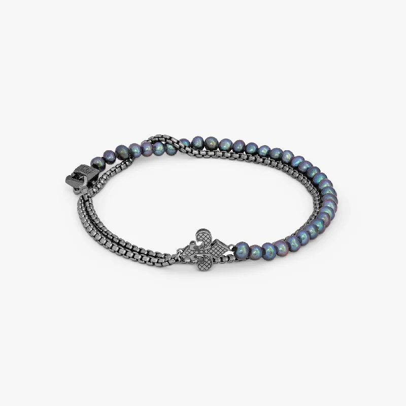 chunky bangles for women -Ipanema Bracelet In Rhodium Plated Silver with Black Freshwater Pearls