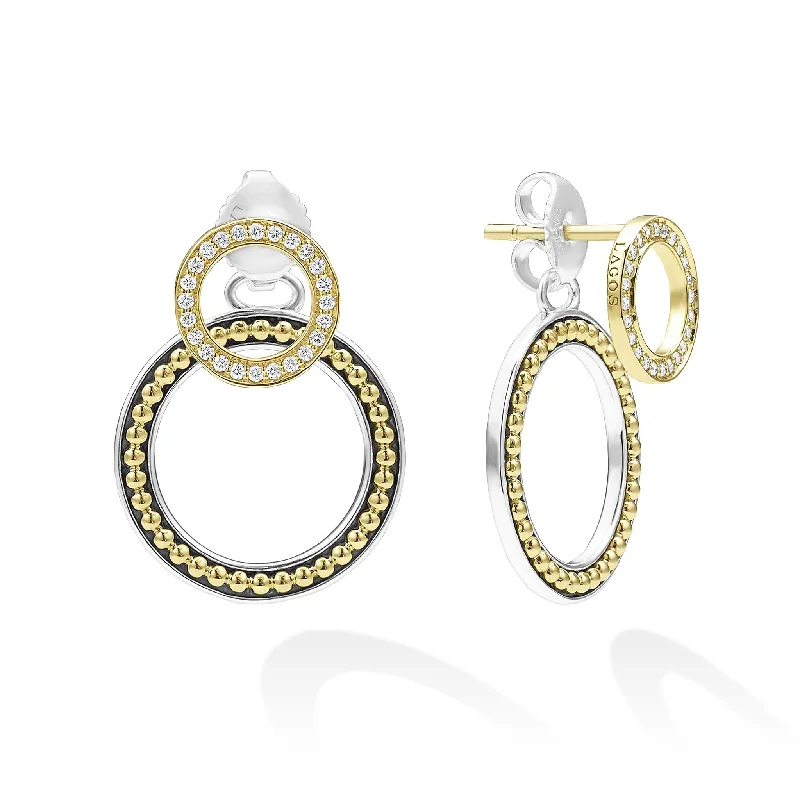 women’s birthstone earrings -Signature Caviar Double Circle Diamond Drop Earrings