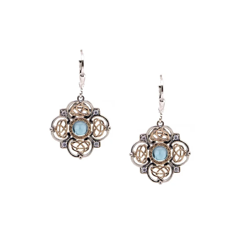 geometric earrings for women -Silver and 10k Gold Celestial Leverback Earrings - Sky Blue Topaz