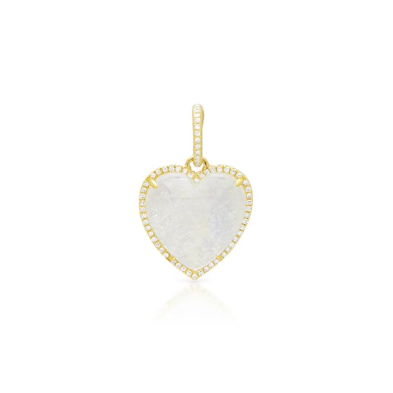 luxury diamond necklaces for women -14KT Yellow Gold Moonstone Diamond Heart Charm Pendant with Diamond Clip on Bail