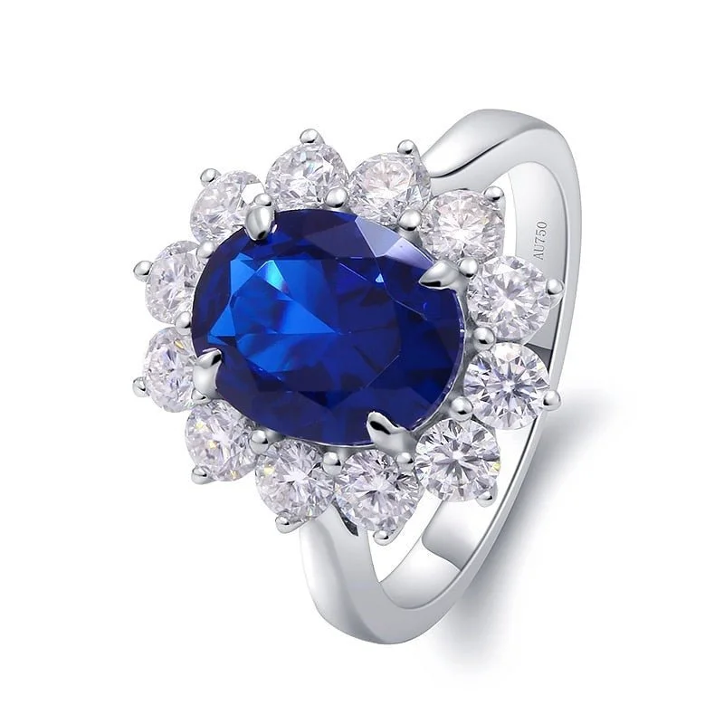 anniversary engagement rings -14k White Gold Oval Cut Sapphire with Diamond Engagement Ring