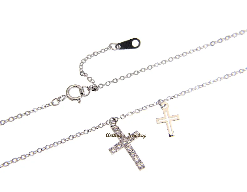 crystal necklaces for women -STERLING SILVER 925 CZ CUBIC ZIRCONIA CROSS NECKLACE CHAIN INCLUDED 16"+1"