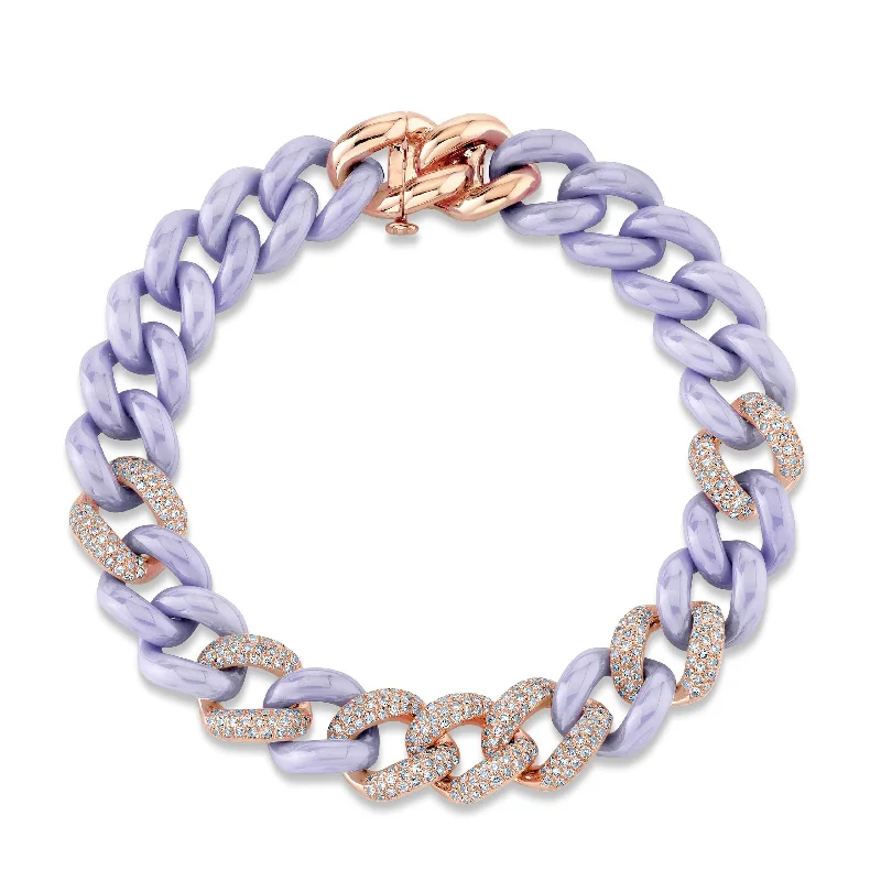 women’s trendy bangles -DIAMOND 7 PAVE & LAVENDER CERAMIC ESSENTIAL LINK BRACELET