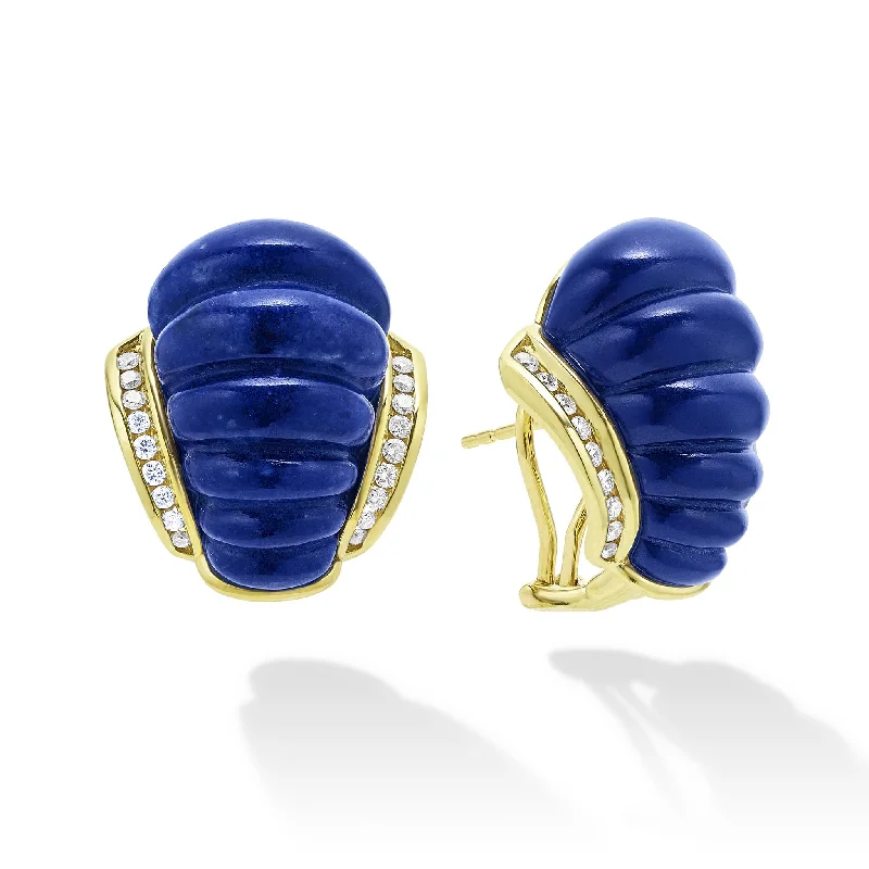 stylish crystal earrings for women -Studio 18K Gold Fluted Lapis Diamond Earrings