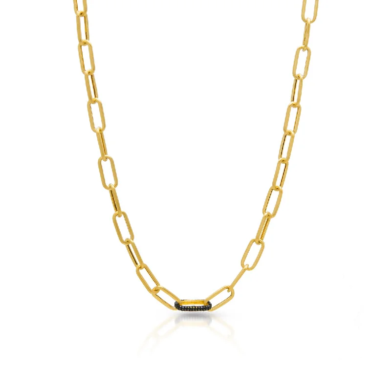 gold chain necklaces for women -14KT Matte Yellow Gold Black Diamond Chain Link Bianco Necklace