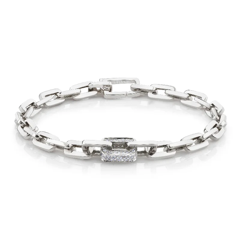 sterling silver bracelets for women -SINGLE PAVE DIAMOND SOLID GOLD MINI DECO LINK BRACELET