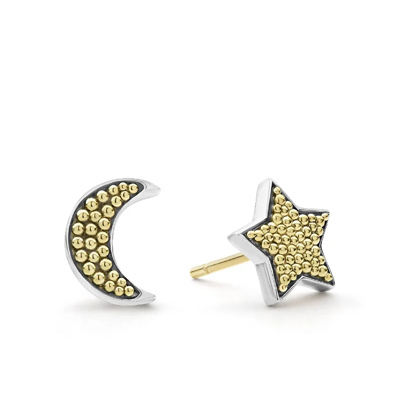 silver dangling earrings for women -Signature Caviar Moon and Star Stud Earrings