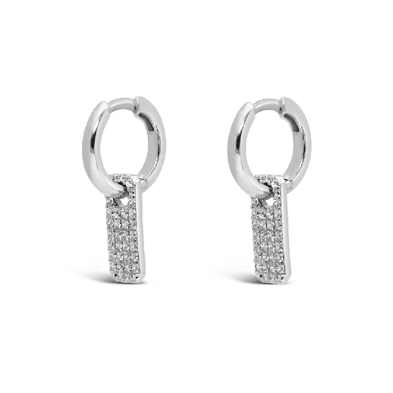 statement earrings for women -RADIANT CUT ROUND STONED HOOP SILVER EARRING