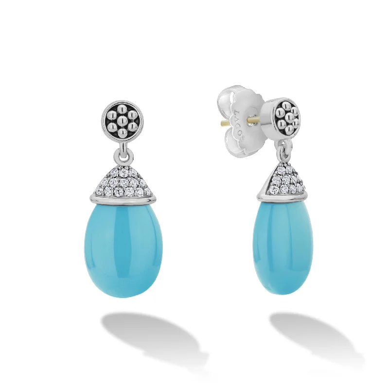 personalized earrings sets -Blue Caviar Ceramic Diamond Drop Earrings