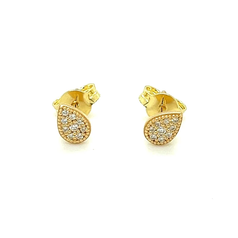 silver stud earrings for women -Arabesque Pear Shaped Diamond Stud Earrings