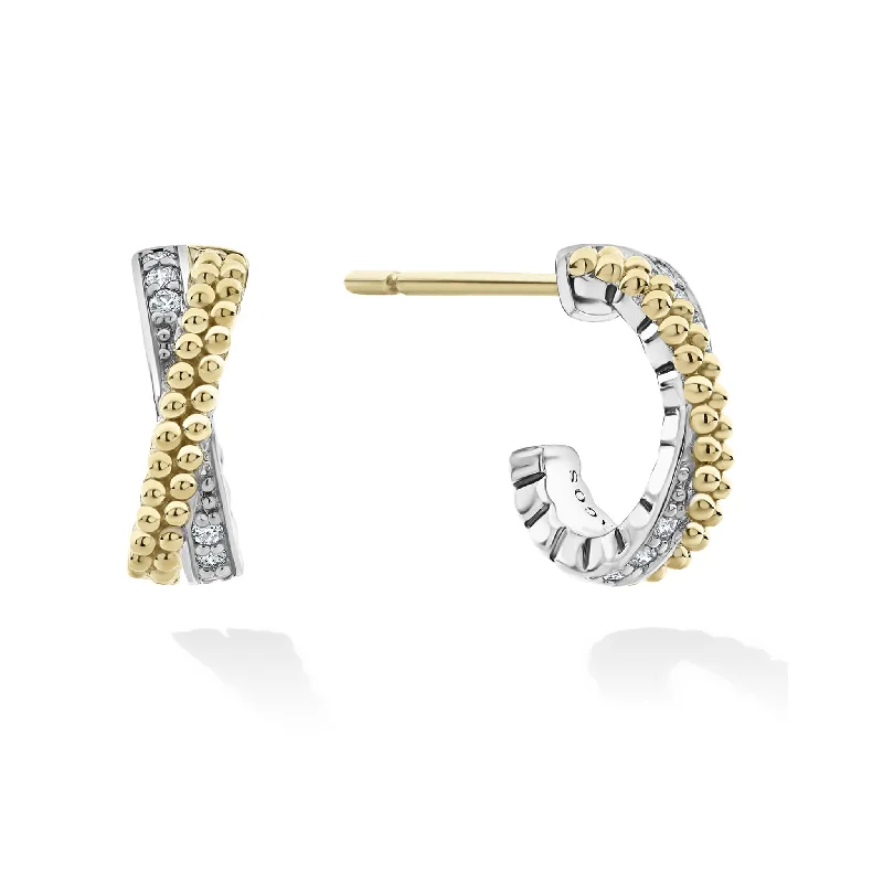 boho chic earrings for women -Caviar Lux Two-Tone Caviar X Diamond Huggie Earrings