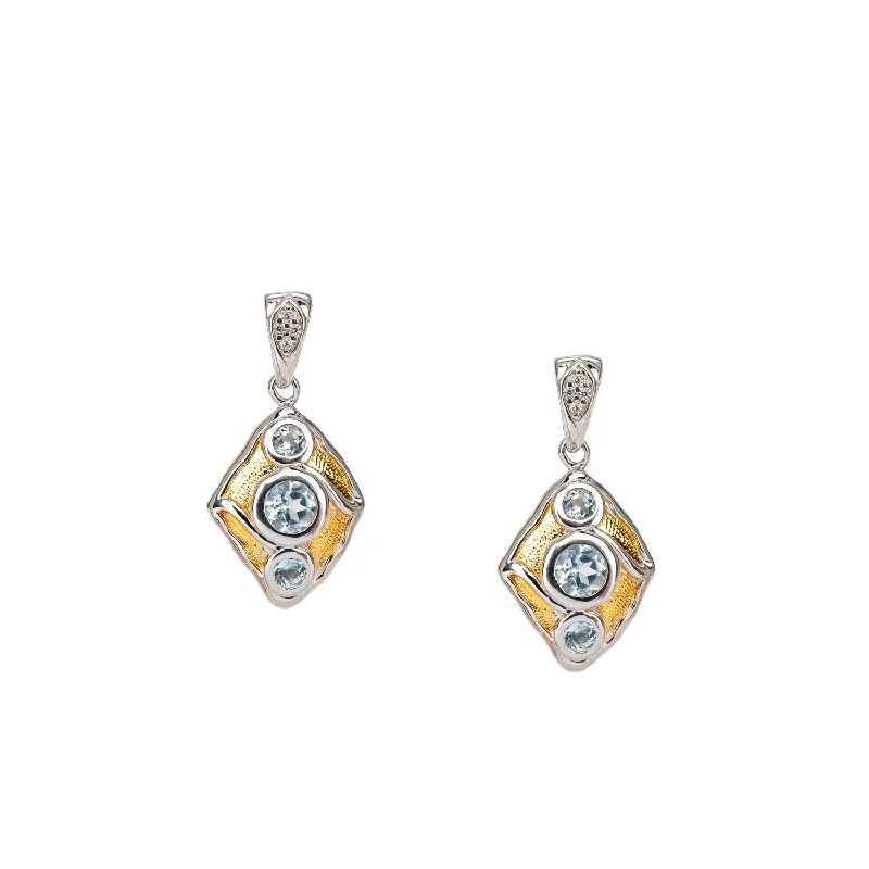 luxury earrings sets -Silver with 23k Gold Gilding Rocks 'n Rivers Post Earrings - Blue Topaz