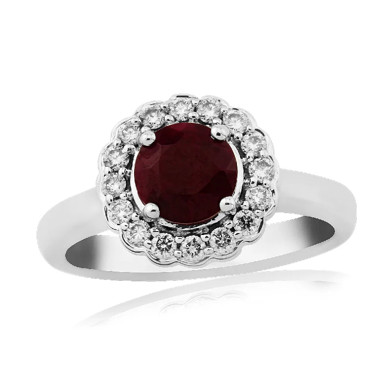 elegant gold wedding bands -9ct White Gold Diamond and Ruby Cluster Ring