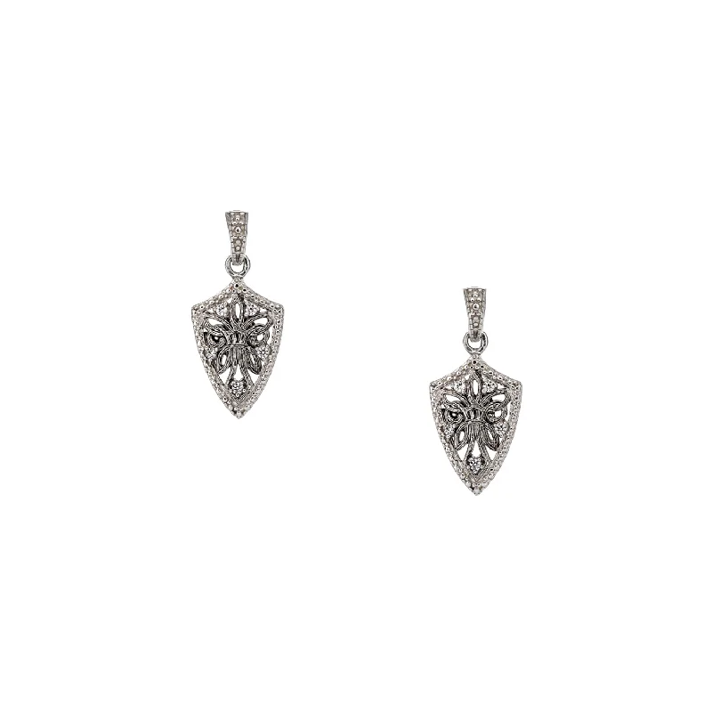 elegant gold earrings for women -Silver Guardian Angel Shield Earrings - Cubic Zirconia