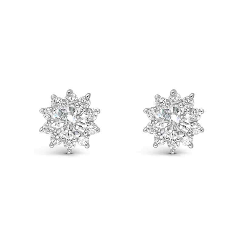 stylish crystal earrings for women -SUNFLOWER SHAPED STUD SILVER EARRING