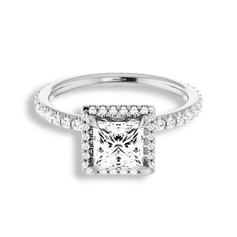 radiant cut engagement rings -Princess Diamond Halo Engagement Ring