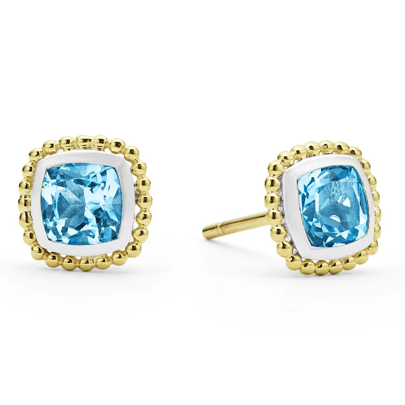 custom-made earrings for women -Rittenhouse Two-Tone Swiss Blue Topaz Stud Earrings