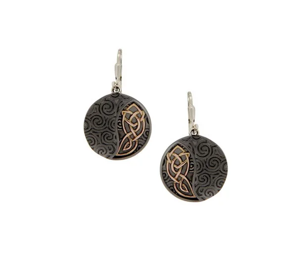 oversized earrings for women -Darkened Silver and 10k Rose Gold Celtic Spiral Leverback Earrings