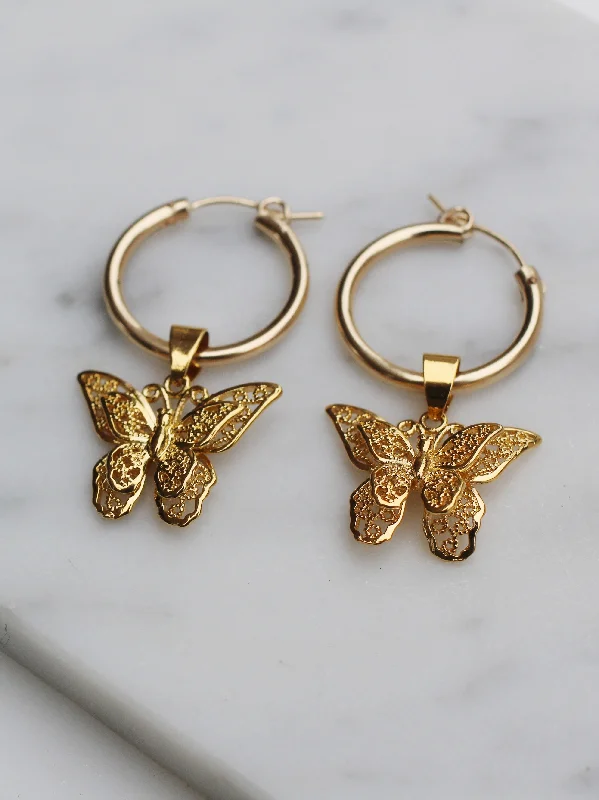 trendy stud earrings for women -You Give Me Butterflies Hoops