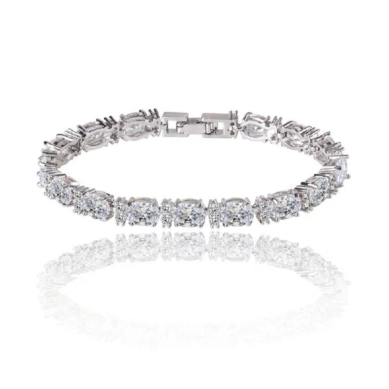 vintage bangles for women -Cubic Zirconia Tennis Bracelet with Oval and Round Cut AAA+ Cubic Zirconia