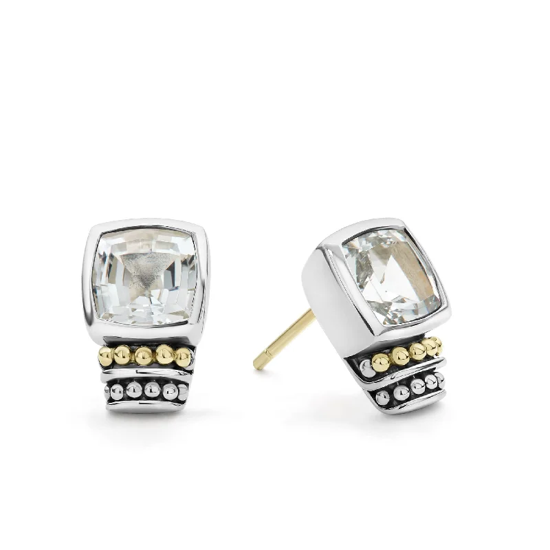 chic drop earrings for women -Caviar Color Bezel-Set White Topaz Stud Earrings