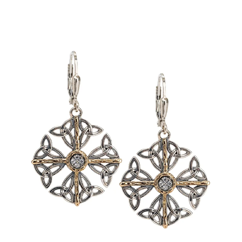 elegant gold earrings for women -Silver and 10k Gold Celestial Leverback Earrings