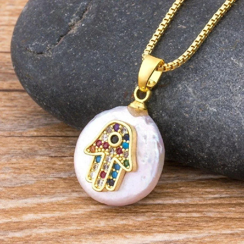 statement pendant necklaces for women -Hamsa Hand Protection Necklace