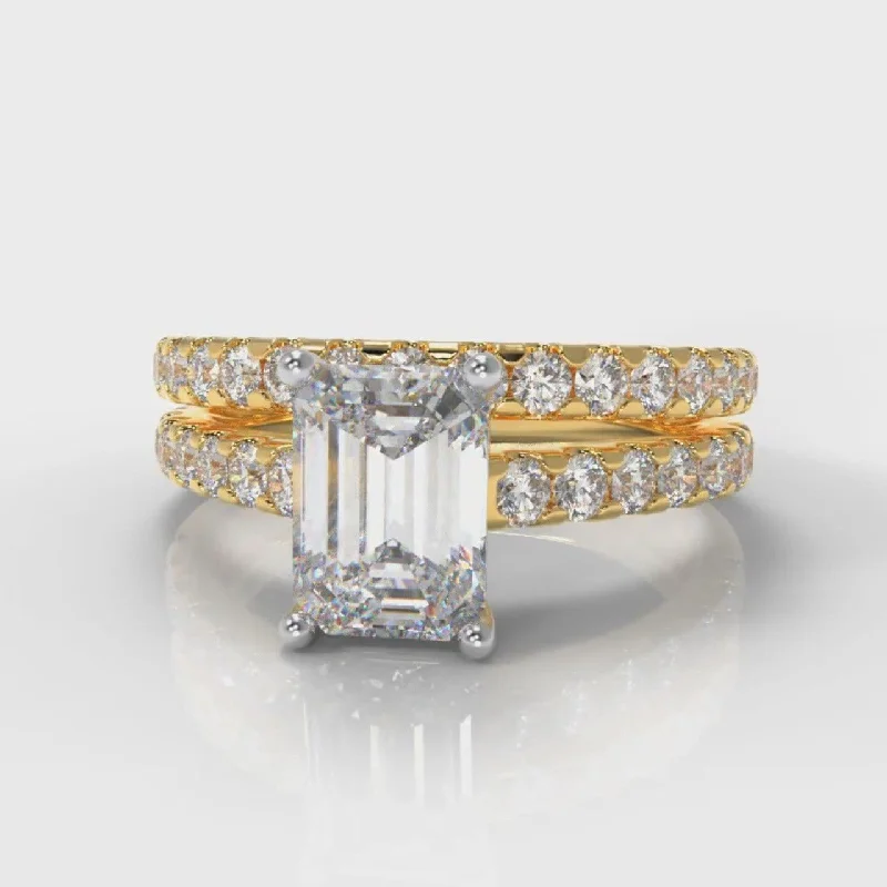 women’s solitaire diamond rings -Carrée Micropavé Emerald Cut Diamond Bridal Set - Yellow Gold