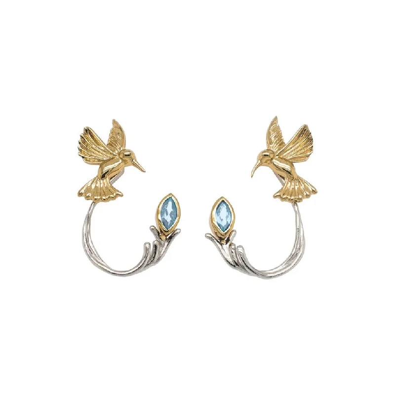 luxury diamond hoop earrings -SIlver and 10k Gold Hummingbird Stud with Earring Jacket - Blue Topaz/Rhodolite/White Topaz/Peridot